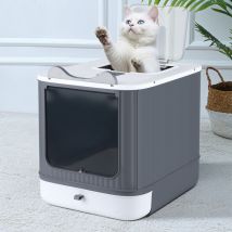 Bac à Litière pour Chats Couvert, Tiroir Amovible, Inclus une Pelle, Double Entrée Frontale et Supérieure avec Couvercle, Démontable, Blanc