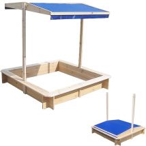 Mucola - Bac à sable, caisse à sable, maison de jeu, bois avec toit réglable bleu nouveau