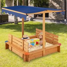 Maisonchic - Bac à Sable en Bois de Sapin avec Toit & 2 Bancs Amovibles Bac à Sable avec Conception sans Fond & Doublure Charge 60kg pour 3 Ans+
