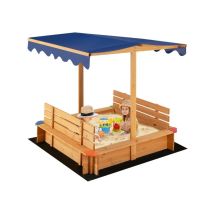 Helloshop26 - Bac à sable en bois de sapin avec toit et 2 bancs amovibles bac à sable avec conception sans fond & doublure charge 60 kg pour 3 ans+