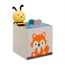 Bac de rangement pour enfants, motif renard, HxLxP : 33x33x33 cm, boîte tissu, panier à jouets, beige/orange - Relaxdays