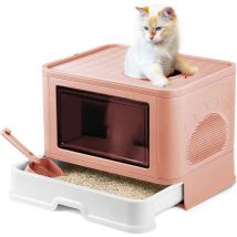 Bac et maison de toilette pour chat Haloyo Portable,48.5 x 36.5 x 38 cm,rose