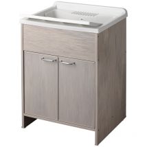 Negrari - Meuble lave-main pvc aspect bois de chêne avec 2 portes et cuve 9002KR