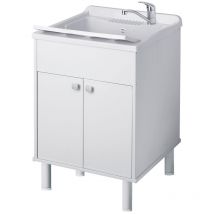 Meuble de buanderie d'extérieur en PVC avec bac et 2 portes Negrari 9052K