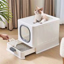 Bac Litière Chat Fermé Anti Odeur Maison De Toilette Pour Chats Xxl Charge 15 Kg, Anti-traces, Anti-fuites 48.3x35.8x38.8cm Avec Une Pelle