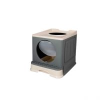 Bac Litière Chat Maison de Toilette Portable pour Chat 48x39x34cm Gris Vert