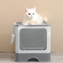Bac Litière Chat - Maison de Toilette pour Chat Fermée - 50 x 35 x 38cm - Gris