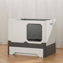 Bac à litière pliable pour chat Entrée avant (avec panneau de porte) et sortie supérieure Très grand espace avec Bac de Tiroir et Pelle à Litière