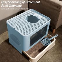 Bac à litière pour Chaton avec Couvercle, Maison de Toilette pour Chats avec bacs Amovibles Amovible pour Un Nettoyage Facile-48.536.538cm PP-Bleu