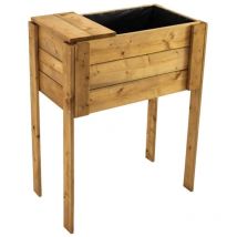 Bac potager sur pieds avec compost intégré Ekju Traitée en autoclave brun - 61x35xh79 cm