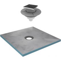 Aurlane - Receveur de Douche à Carreler 90x90 cm avec Bondes à Sortie Verticale - Grille Inox