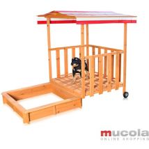 Mucola - Bac à sable, maison de jeu avec véranda, Bois avec toit couverture