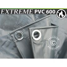 Bâche 5x7m, pvc 600g/m², Gris, Ignifugé