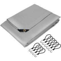 Bâche de Protection Premium avec Œillets + 10 Crochets, 5x3m 15m², 650g/m², Grise, Tissu pvc, Indéchirable, Imperméable, Housse Polyvalente, Idéale