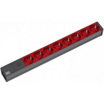BACHMANN Bachmann 19'' 2m 8x Schuko H05VV-F 3G 1.00mm² - 2 m - 8 sortie(s) CA - Aluminium - Noir - Rouge - 10 A - Noir (333.538)