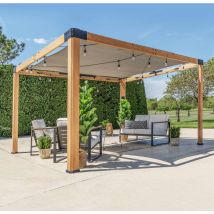 Backyard Discovery - Brendan Sail Shade Cedar Wood Outdoor Pergola with Soft Canopy & Integrated Powerport 3.7m x 3.1m (12ft x 10ft)