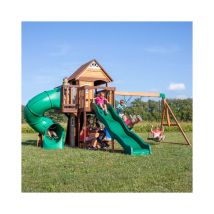 Backyard Discovery - Cedar Cove Wooden Climbing Frame with 2 x Swings, Web Disc Swing and 2 x Slides