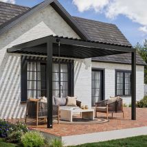 Backyard Discovery - Evanston Wall Mounted Louvered Steel Garden Pergola - 3.6m x 3m (12ft x 10ft)