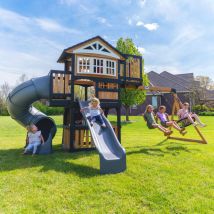 Backyard Discovery - Magnolia Falls Wooden Climbing Frame with 2 x Swings, Web Swing and 2 x Slides