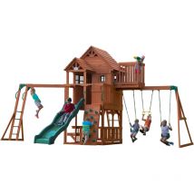 Backyard Discovery - Skyfort ii Aire de jeux en bois Aire de jeux Ext rieur avec balan oire, toboggan, bac sable / mur d escalade, Balancoire