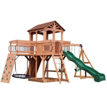 Backyard Discovery - Sterling Point Swing Set, Aire de Jeux en Bois Aire de Jeux Ext rieur avec parois rocheuses, toboggan, balan oires Balancoire