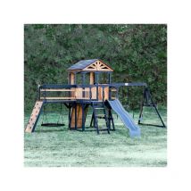 Backyard Discovery - Timber Crossing Wooden Climbing Frame with 2 x Swings, Trapeze, Web Swing and 1 x Slide