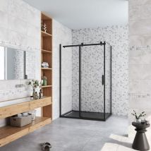 Duschabtrennung 8mm nano esg schwarz Schiebetür Nischentür mit Seitenwand 120x80x200cm Echtglas Duschtür Duschkabine Dusche Glastür