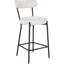 House Nordic - Tabouret de bar en tissu bouclette et métal H65cm - Écru - Badalona