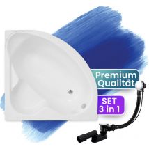 Badland - Badewanne Eckbadewanne 120x120, Ablaufgarnitur & Füßen Gratis - Komplettset 3in1 Original Acryl Wanne Premium Siphon - Made In Eu Standard