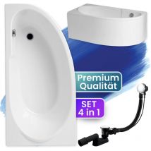 Badland - Badewanne Eckbadewanne 145x85 Links mit AcrylSchürze, Ablaufgarnitur & Füßen gratis - Komplettset 4in1 Original Acryl Wanne Siphon miki