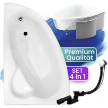 Badland - Badewanne Eckbadewanne 150x100 Links mit Styroporverkleidung, Ablauf & Füße gratis - Komplettset 4in1 Original Acryl Wanne Siphon natalia