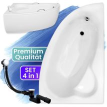 Badland - Badewanne Eckbadewanne 150x100 Rechts mit AcrylSchürze, Ablaufgarnitur & Füßen gratis - Komplettset 4in1 Original Acryl Wanne Siphon natalia