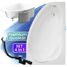 Badland - Badewanne Eckbadewanne 150x100 Rechts mit Styroporverkleidung, Ablauf & Füße gratis - Komplettset 4in1 Original Acryl Wanne Siphon marea