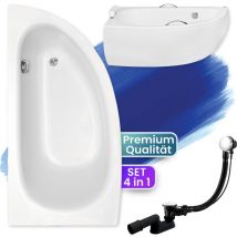 Badland - Badewanne Eckbadewanne 150x70 Links Mit Acrylschürze, Ablaufgarnitur & Füßen Gratis - Komplettset 4in1 Original Acryl Wanne Siphon Milena