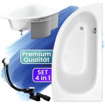 Badland - Badewanne Eckbadewanne 150x70 Rechts mit Styroporverkleidung, Ablauf & Füße gratis - Komplettset 4in1 Original Acryl Wanne Siphon milena