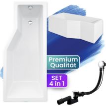 Badland - Badewanne Eckbadewanne 150x75 Rechts mit AcrylSchürze, Ablaufgarnitur & Füßen gratis - Komplettset 4in1 Original Acryl Wanne Siphon integra