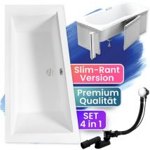 Badland - Badewanne Eckbadewanne 150x85 Links mit Styroporverkleidung, Ablauf & Füße gratis - Komplettset 4in1 Original Acryl Wanne Siphon intima slim
