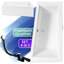 Badland - Badewanne Eckbadewanne 150x85 Rechts mit AcrylSchürze, Ablaufgarnitur & Füßen gratis - Komplettset 4in1 Original Acryl Wanne Siphon intima
