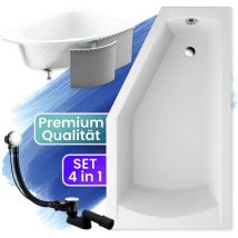 Badland - Badewanne Eckbadewanne 150x90 Rechts Mit Styroporverkleidung, Ablauf & Füße Gratis - Komplettset 4in1 Original Acryl Wanne Siphon Selena