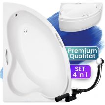 Badewanne Eckbadewanne 160x100 Links mit AcrylSchürze, Ablaufgarnitur & Füßen GRATIS - Komplettset 4in1 Original Acryl Wanne Siphon - BADLAND ADA