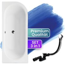 Badland - Badewanne Eckbadewanne 160x75 Links + Kopfstütze, Ablauf & Füße gratis - Komplettset 4in1 Original Acryl Wanne avita