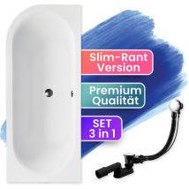 Badland - Badewanne Eckbadewanne 160x75 Rechts, Ablaufgarnitur & Füßen gratis - Komplettset 3in1 Original Acryl Wanne Premium Siphon avita slim