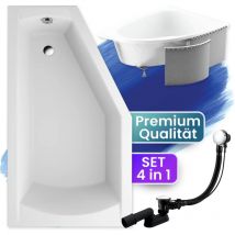 Badland - Badewanne Eckbadewanne 160x90 Links mit Styroporverkleidung, Ablauf & Füße gratis - Komplettset 4in1 Original Acryl Wanne Siphon selena