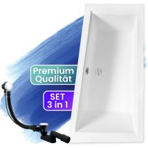 Badland - Badewanne Eckbadewanne 160x90 Rechts + Bambus Ablage, Ablaufgarnitur & Füßen gratis - Komplettset 4in1 Original Acryl Wanne Siphon intima