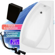 Badewanne Eckbadewanne 170x110 Rechts + Kopfstütze, Ablaufgarnitur & Füßen gratis - Komplettset 4in1 - Made in eu Badland rima