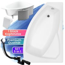 Badland - Badewanne Eckbadewanne 170x110 Rechts Mit Styropor + Kopfstütze, Ablaufgarnitur & Füßen Gratis - Komplettset 5in1 - Made In Eu Rima