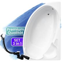 Badland - Badewanne Eckbadewanne 170x110 Rechts, Ablaufgarnitur & Füßen gratis - Komplettset 3in1 Original Acryl Wanne Premium Siphon finezja