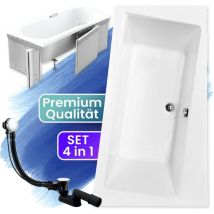 Badland - Badewanne Eckbadewanne 170x110 Rechts mit Styroporverkleidung, Ablauf & Füße gratis - Komplettset 4in1 Original Acryl Wanne Siphon infinity