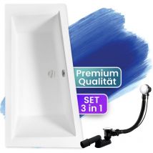 Badland - Badewanne Eckbadewanne 170x125 Links + Kopfstütze, Ablaufgarnitur & Füßen gratis - Komplettset 4in1 Original Acryl Wanne Siphon intima