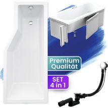 Badland - Badewanne Eckbadewanne 170x75 Rechts mit Styroporverkleidung, Ablauf & Füße gratis - Komplettset 4in1 Original Acryl Wanne Siphon integra